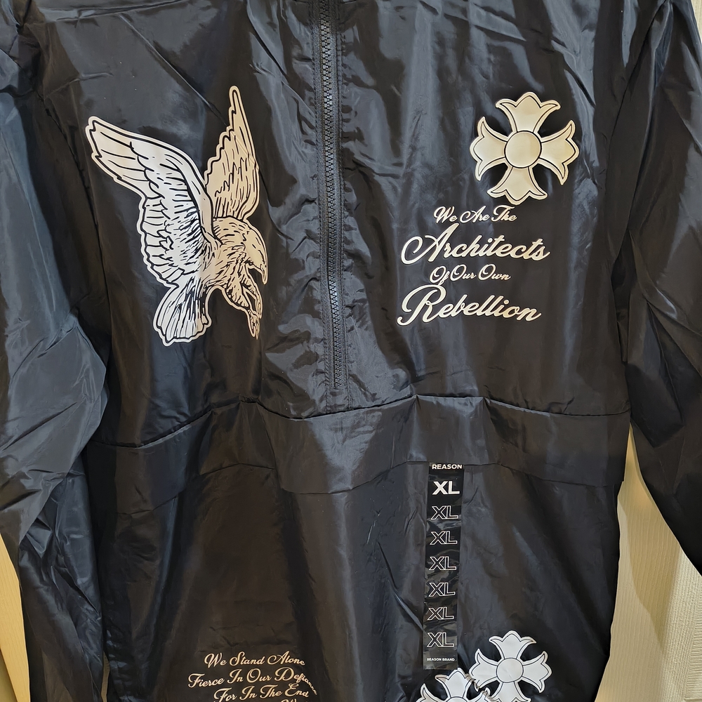 Reason Black Graphic Windbreaker Jacket